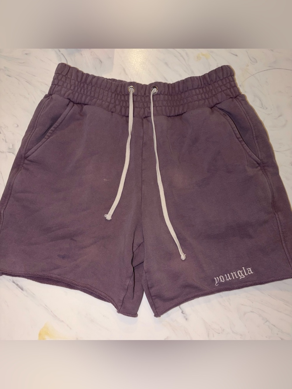 YoungLA french terry Shorts 4" Mens L Purple Gym Workout drawstring sweat m